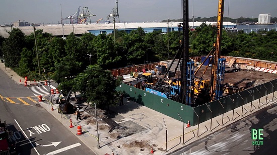 Video still of start of Pier 6 construction preparation, Thursday, July 20 at 10:30 a.m. Justice Billings noted in a hearing midday the same day that developers began construction "at their peril," as final arguments on the case will be heard August 4.