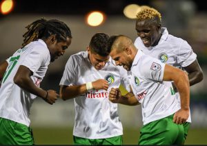 The Cosmos celebrate the third goal of their 3-1 win on Saturday against Spring Season champion Miami FC. Photos courtesy of the New York Cosmos