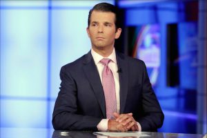 In this July 11 photo, Donald Trump Jr. is interviewed by host Sean Hannity on the Fox News Channel. Presodenmt Donald Trump’s eldest son posted a series of email messages to Twitter on Tuesday showing him eagerly accepting help from what was described to him as a Russian government effort to aid his father's campaign with damaging information about Hillary Clinton. AP Photo/Richard Drew
