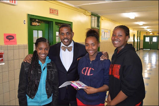 State Sen. Kevin Parker, second from left, pictured with local students. Photo courtesy of Sen. Parker’s office