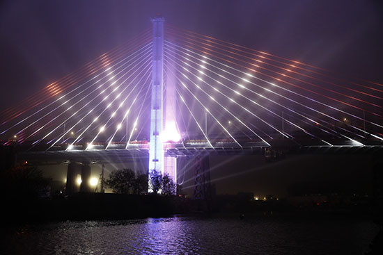 The new Kosciuszko Bridge span connecting Brooklyn and Queens shown at the grand opening ceremony for the bridge Thursday, April 27, 2017. AP photo by Kathy Willens