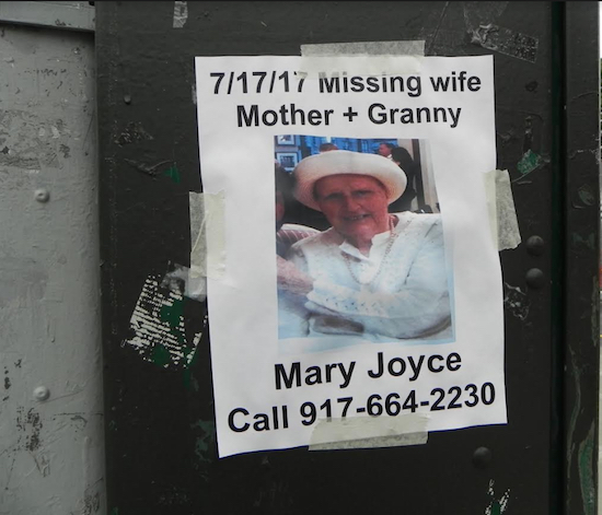 Posters containing Mary Joyce Bonsignore’s picture have been pasted to lampposts all over Southwest Brooklyn. Eagle photo by Paula Katinas