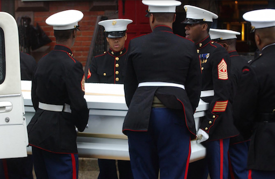 Marines carried the casket of Nixzmary Brown into St. Mary's Church on Jan. 18, 2006. Ama Dwimoh eventually secured the convictions of the 7-year-old's stepfather and mother. AP Photo