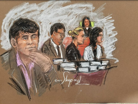 Government prosecutor Alixandra E. Smith makes her closing arguments in front of Judge Kiyo A. Matsumoto during the trial of Martin Shkreli on Thursday. Court sketch by Shirley Shepard