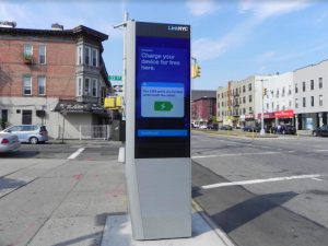 There are now six LinkNYC kiosks on Fourth Avenue, including this one near 33rd Street. Eagle photo by Paula Katinas