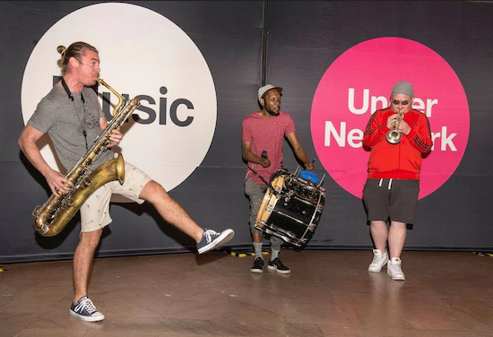 The group Too Many Zooz takes part in Music Under New York’s 30th anniversary auditions. The group played at Brooklyn Bowl in Williamsburg earlier this year. Photo courtesy of MTA Arts & Design