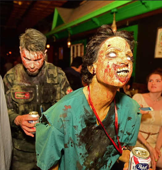 Zombies in full gore regalia drink Pabst Blue Ribbon inside The Charleston. Eagle photos by Andy Katz