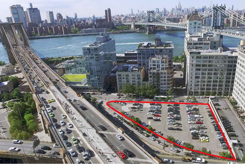 This massive parking lot in a prime area of DUMBO has been listed for sale by the Watchtower. This is the religious group’s last property in DUMBO. Photo courtesy of the Jehovah’s Witnesses