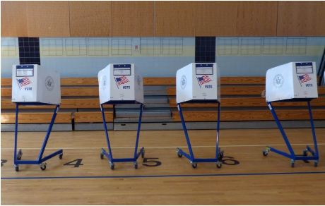 Voting booths at the Urban Assembly School at 283 Adams St. in Downtown Brooklyn. Photo by Mary Frost