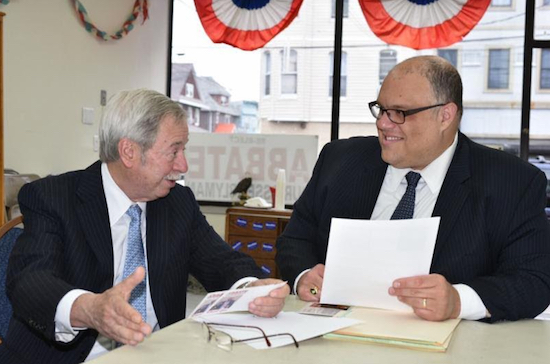 Assemblymember Peter Abbate (left) says Justin Brannan (right) has “unrivaled passion and energy” to tackle the problems facing the 43rd Council District. Photo courtesy of Brannan’s campaign