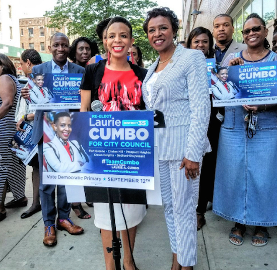 Councilmember Laurie Cumbo (left) deserves a second term in office, according to U.S. Rep. Yvette Clarke (right). Photo courtesy of Cumbo’s campaign