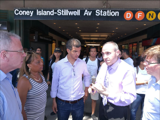 Assemblymember Pamela Harris and Council Members Ydanis Rodriguez (center) and Mark Treyger (right) spoke to the media at the Stillwell Avenue station in Coney Island. Photo courtesy of Treyger’s office