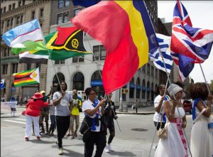 The Unity Parade of Flags makes its way to Borough Hall Plaza. Eagle photos by Francesca N. Tate