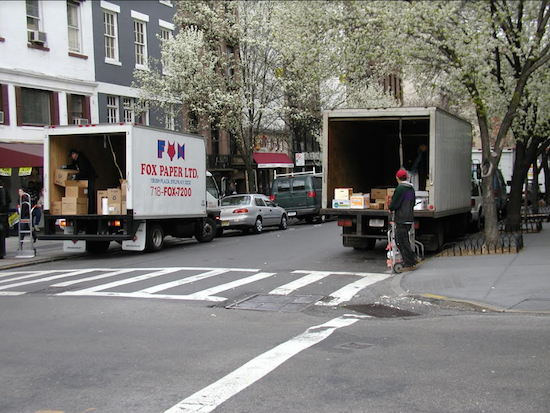 Trucks on Montague Street in Brooklyn Heights. Eagle file photo by Don Evans