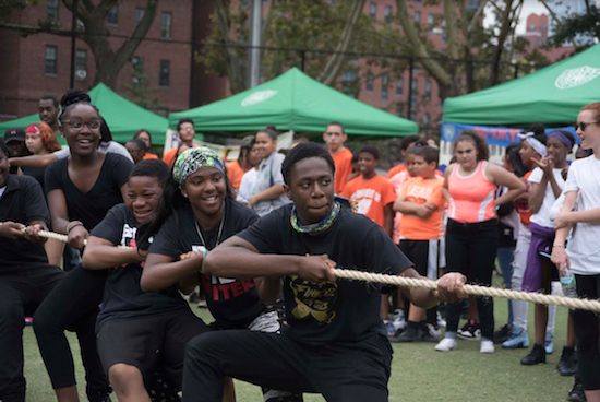 Members of the PAL’s Wynn Center from Bedford-Stuyvesant demonstrate their tug-of-war skills during the Pennant Quest. Photo courtesy of the Police Athletic League