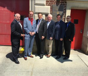 From left: UFA Vice President Leroy G. McGinnis, Brooklyn Trustee Chairman of the Board John G. Kelly Jr., City Council candidate John Quaglione, state Sen. Marty Golden, UFA President Gerard Fitzgerald and Fire Marshal Representative Steven Tagliani. Eagle photos by John Alexander