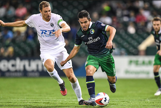 The New York Cosmos’ loss to Jacksonville on Sunday night extended the team’s winless streak to five games. Andres Flores (shown) was named Man of the Match for completing 34 of 39 passes. Photos courtesy of the New York Cosmos