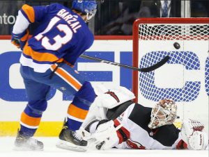 Mathew Barzal’s dazzling goal Monday night at Downtown’s Barclays Center all but secured an Opening Night roster spot for the 20-year-old rookie. AP Photo by Kathy Willens