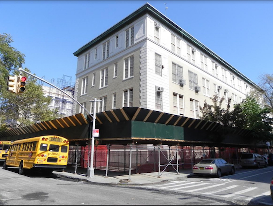 Work to improve the façade of P.S. 102 in Bay Ridge is underway, one of several construction and renovation projects taking place in schools in the community Board 10 area. Eagle photo by Paula Katinas