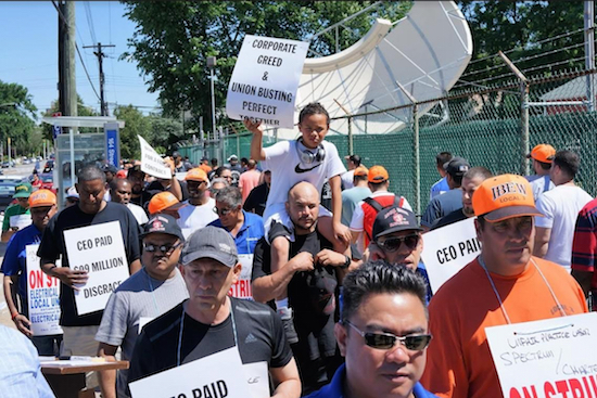 Electrical Workers Local Union No. 3 members, who have been on strike since March, were denied a temporary restraining order this week that will force them into arbitration with Charter/Spectrum. Eagle file photo by Derek Jordan