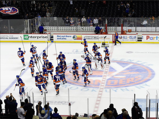 By officially submitting a Bid for Proposal for a new arena site in Belmont, L.I., the Brooklyn-based New York Islanders may be waving bye-bye to our fair borough after only three seasons at the Barclays Center.  AP Photo by Kathy Kmonicek