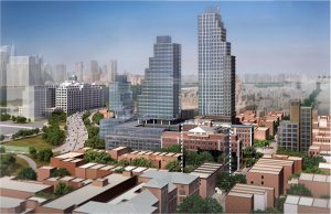 Fortis Property Group filed plans with the city to build a 17-story tower and a 15-story tower on  two sites at the former Long Island College Hospital in Cobble Hill. Rendering courtesy of FXFOWLE Architects