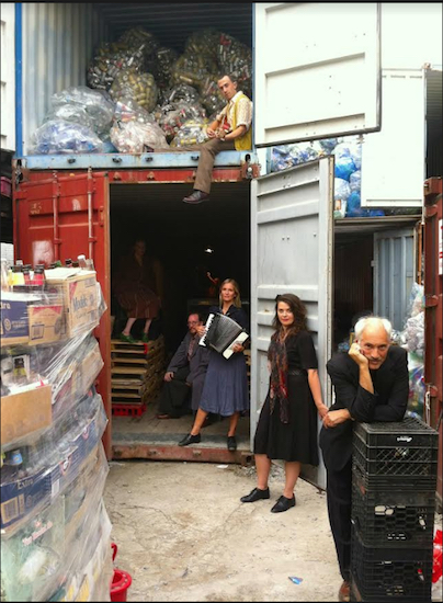 Matt Mitler (far right) and fellow members of Dzieci Theatre are presenting “Makbet” in a shipping container. Photo by Thea Garlid