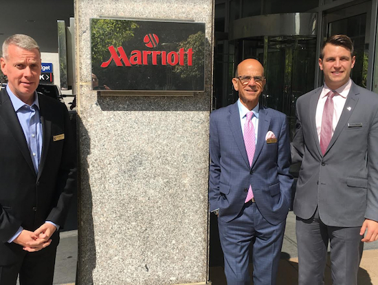 From left: New York Marriott at the Brooklyn Bridge area sales leader Christopher Ender, general manager Sam Ibrahim and sales executive Maxence Wiemer. Eagle photo by John Alexander