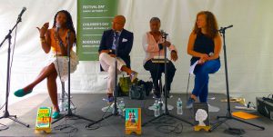 That's Nicole Dennis-Benn holding the microphone with (left to right) authors Rumaan Alam and Marita Golden and moderator Molly Rose Quinn at a Brooklyn Book Festival panel. Eagle photo by Lore Croghan