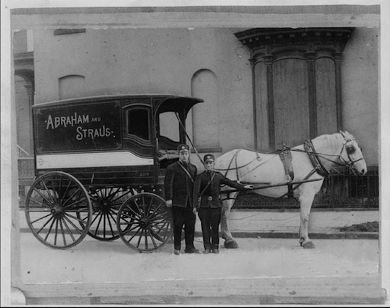 An Abraham & Straus delivery wagon is pulled by a horse in Brooklyn. Photo courtesy of the Brooklyn Public Library Brooklyn Collection