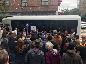 Officials and residents rallied in Carroll Gardens on Friday to bring back and expand the cross-Gowanus B71 bus route, with a new link through Red Hook into Lower Manhattan. The route was terminated in 2010. Photo courtesy of William Alatriste
