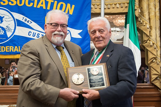 The Columbia Association of U.S. Customs & Affiliated Federal Agencies honored Justice Vincent M. Del Giudice and three others during its annual luncheon. Pictured is Justice Del Giudice (left) accepting his award from President Phil Maddalena. Eagle photos by Rob Abruzzese
