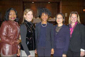 The Brooklyn Women’s Bar Association recently started a Young Lawyers Committee in an attempt to hold more events aimed at helping inexperienced attorneys. Pictured from left: Hon. Genine Edwards, BWBA President Michele Mirman, Natoya McGhie, Hon. Lillian Wan and Carrie Ann Cavallo. Eagle photos by Rob Abruzzese