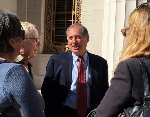 Save The View Now representative Steve Guterman, center, and noted preservationist Otis Pearsall, left, following Friday’s arguments at Appellate Court in Brooklyn. Photo by Mary Frost