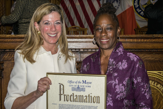 BWBA President Michele Mirman and NYC's first lady Chirlane McCray helped the Women’s Bar celebrate its 100th anniversary during its annual membership party which was held at Borough Hall on Tuesday. Eagle photos by Rob Abruzzese