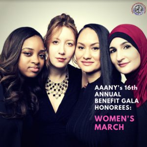 Linda Sarsour (right) will be sharing the stage with her fellow Women's March National Co-Chairs, Tamika D. Mallory, Bob Bland and Carmen Perez, (left to right), when she receives an award from the Arab American Association of New York next month. Photo courtesy of the AAANY