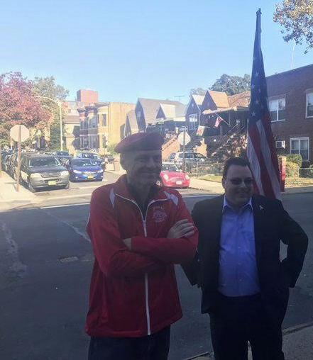 Reform Party Chairman Curtis Sliwa (left) and City Council candidate Bob Capano (center) discuss the constitutional convention proposal outside a candidates’ forum on Fort Hamilton Parkway and 99th Street in Bay Ridge. Photo courtesy of Bob Capano 