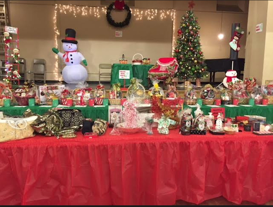Raffle and gift baskets on display at St. Mary’s Christmas Boutique. Photos by Gale Zarr