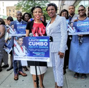 If Councilmember Laurie Cumbo (left) wins re-election, she will be one of only a handful of females on the City Council when the new term begins. She is pictured during the primary campaign with U.S. Rep. Yvette Clarke. Photo courtesy of Cumbo campaign