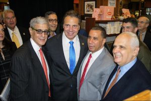 Brooklyn’s Democratic Party has an annual tradition of meeting at Junior’s Restaurant just before Election Day, an event organized by Steve Cohn. Pictured from left: Cohn, Gov. Andrew Cuomo, former Gov. David Paterson and state Assemblymember Joseph Lentol. Eagle photos by Rob Abruzzese