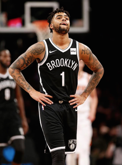 D’Angelo Russell’s 33 points weren’t enough Tuesday night as the Nets melted down in the fourth quarter against the Phoenix Suns en route to their third consecutive defeat. AP Photo by Kathy Willens