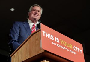 Mayor Bill de Blasio came on top of the mayoral race in a sweeping victory Tuesday night. AP Photo/Julie Jacobson