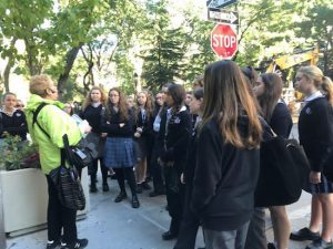 Fontbonne Hall Academy students toured Greenwich Village with historian Joyce Gold. Photo courtesy of Juliette Tugander