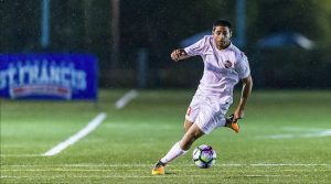 Senior Nadim Saqui earned NEC Player of the Week honors after his golden goal last Sunday at LIU Field gave the St. Francis Brooklyn Terriers a 2-1 win over the Blackbirds and the top seed in this weekend’s NEC Tournament at Brooklyn Bridge Park. Photo courtesy of SFC Brooklyn Athletics
