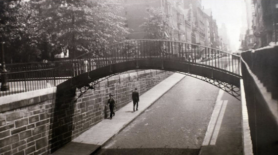 The wrought-iron Penny Bridge, circa 1930. Photos and renderings courtesy of the Brooklyn Historical Society