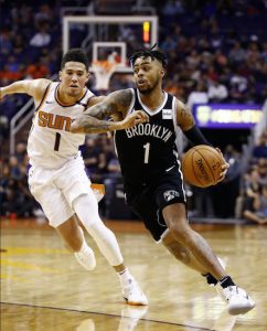 D’Angelo Russell showed off his leadership skills Monday night in Phoenix, pacing the Nets to their first road victory of the season. AP Photo by Ross D. Franklin