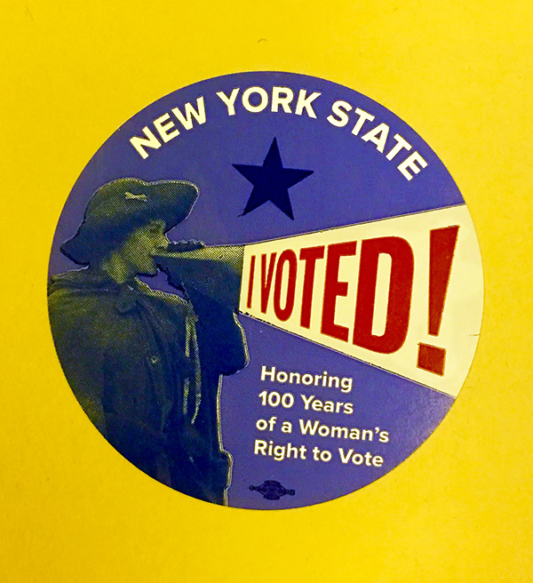 Suffragist Gen. Rosalie Jones graces this year’s I Voted sticker. Eagle photo by Lore Croghan