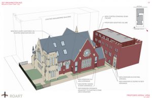 This is Brookland Capital's condo-conversion plan for St. Luke's Evangelical Lutheran Church. Rendering by ROART via the Landmarks Preservation Commission
