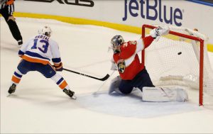 Rookie sensation Mathew Barzal’s first career shootout goal lifted the Islanders to a 5-4 win in Florida on Monday night. AP Photo by Wilfredo Lee