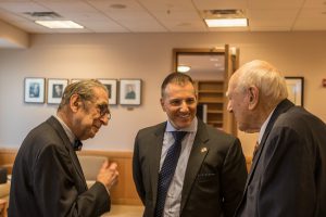 Bryan Mullee speaks with Judge Leo Glasser, left, and Judge Jack Weinstein. Eagle photos by Paul Frangipane